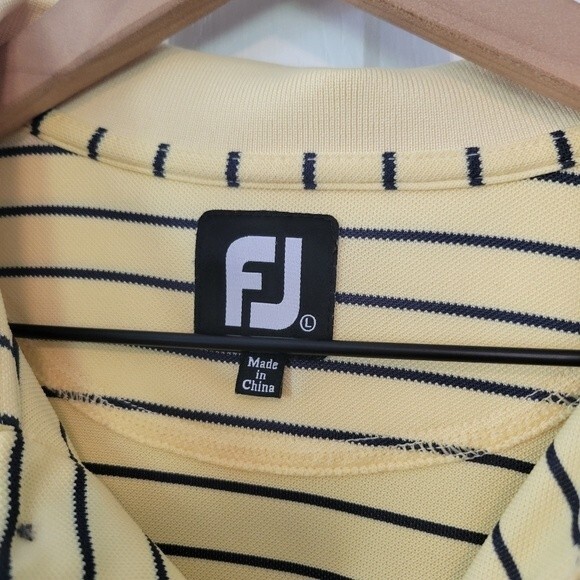 FootJoy Men's Yellow & Navy Stripe Polo Shirt Size Large - Picture 3 of 6
